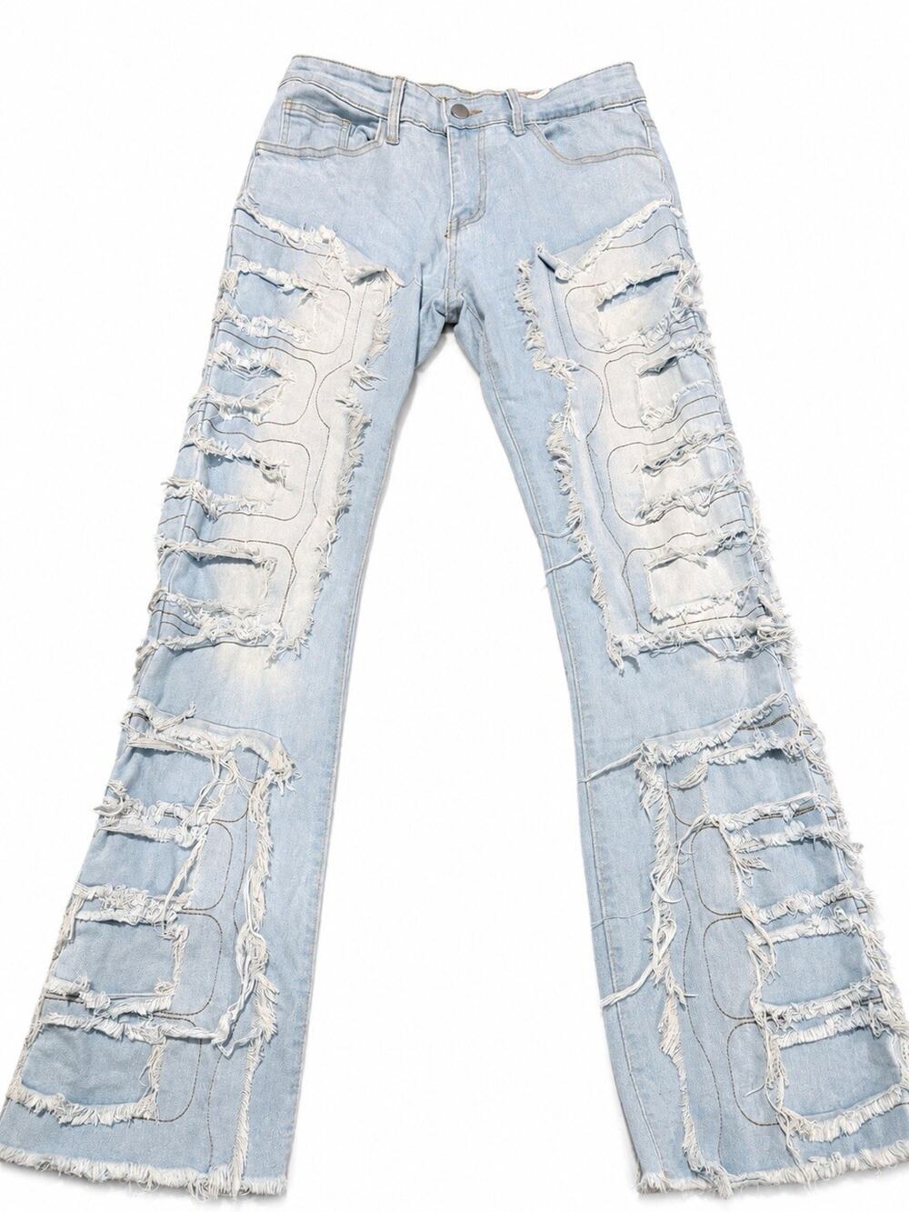 Manfinity Men’s Distressed Patchwork Jeans Light Wash Size S